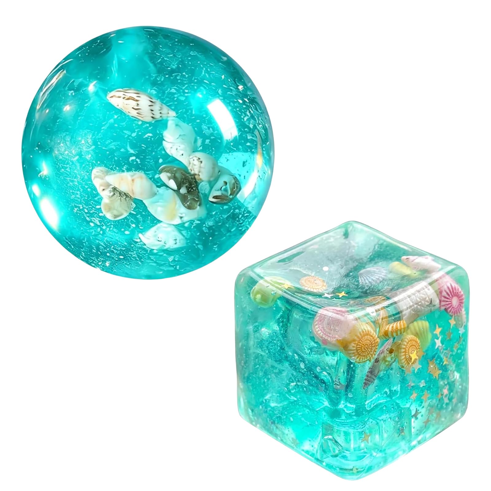 2 PCS Squishy Cube, Ice Cube Squishy Stress Relief Item, Ocean Shell Design Fidget Item for Anxiety Management, Desk Relaxation and Focus Assistance, Soft Squishy Cube for All Age Users