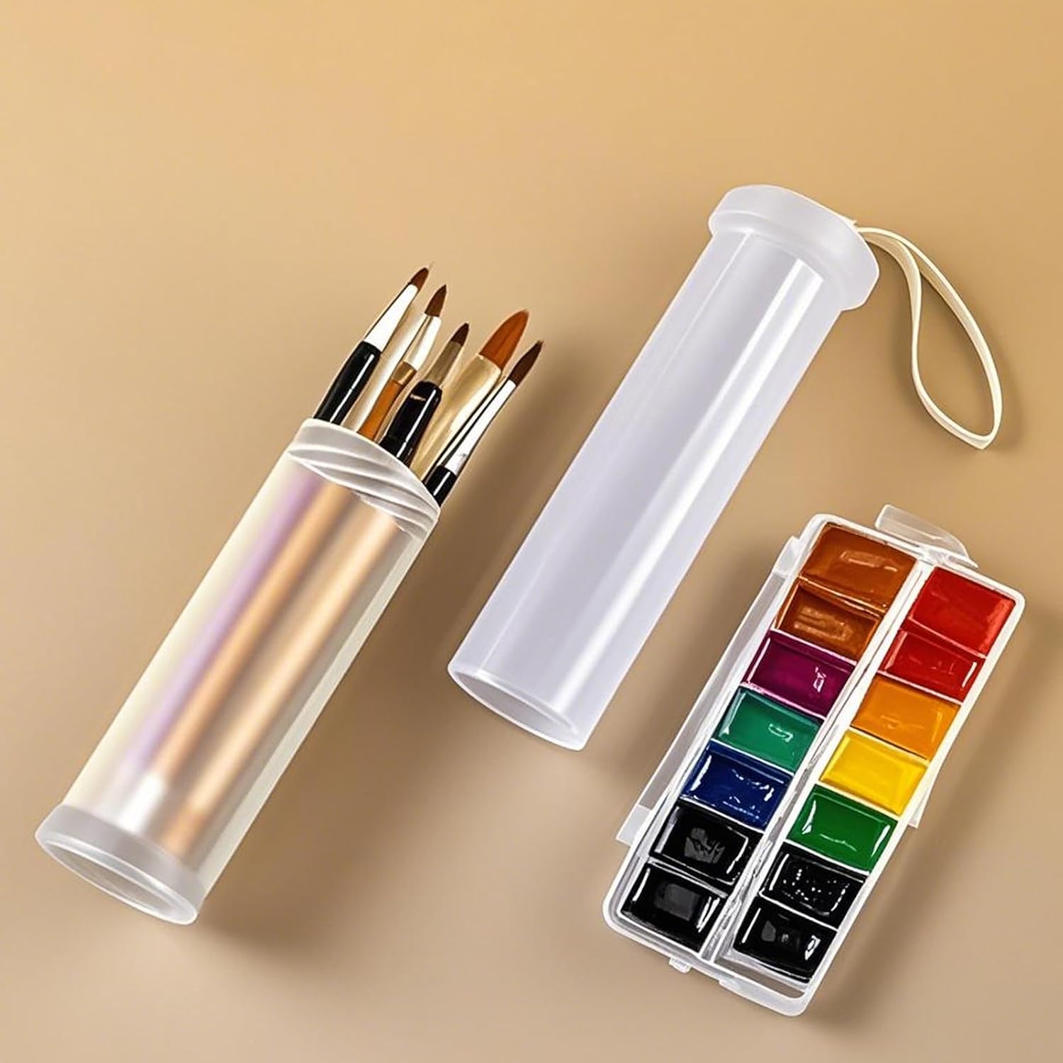 FUNSUEI 6 PCS Extendable Plastic Paint Brush Case, Watercolor Brush Storage Case, Paint Brush Holder Tube, Long Paintbrush Holder Organizer for Drawing Tools and Makeup Brushes, 8.5-14.96 Inches Long