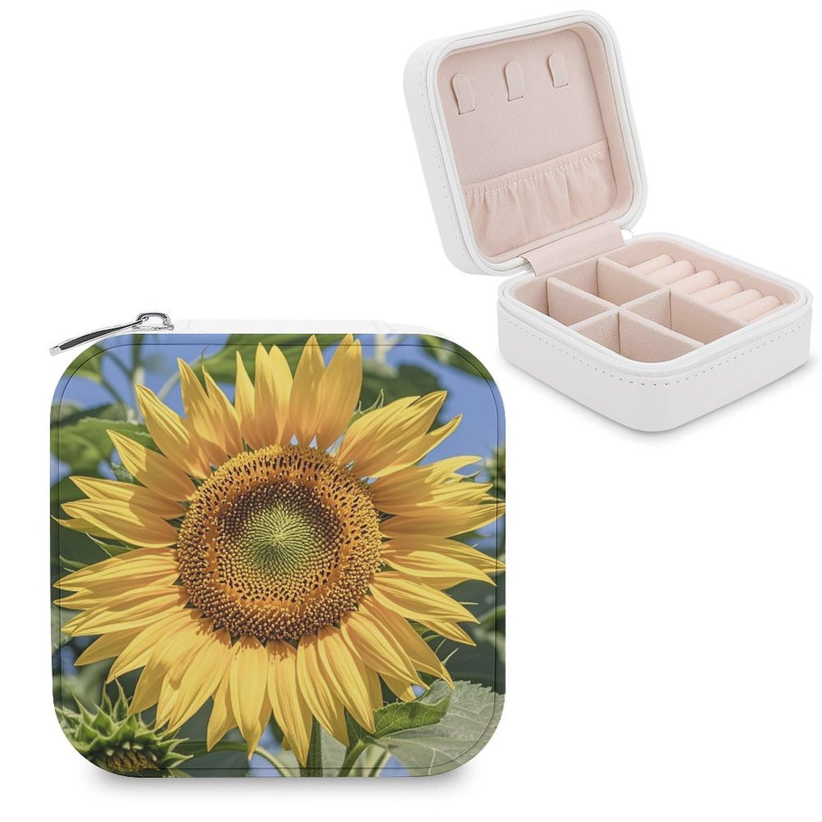LZQPOEAS Sunflower Jewelry Box Mini Jewelry Travel Case Trendy Stuff Ring Box Custom PU Leather Jewelry Boxes Portable Jewelry Case Earring Storage Organizer for Girls Women