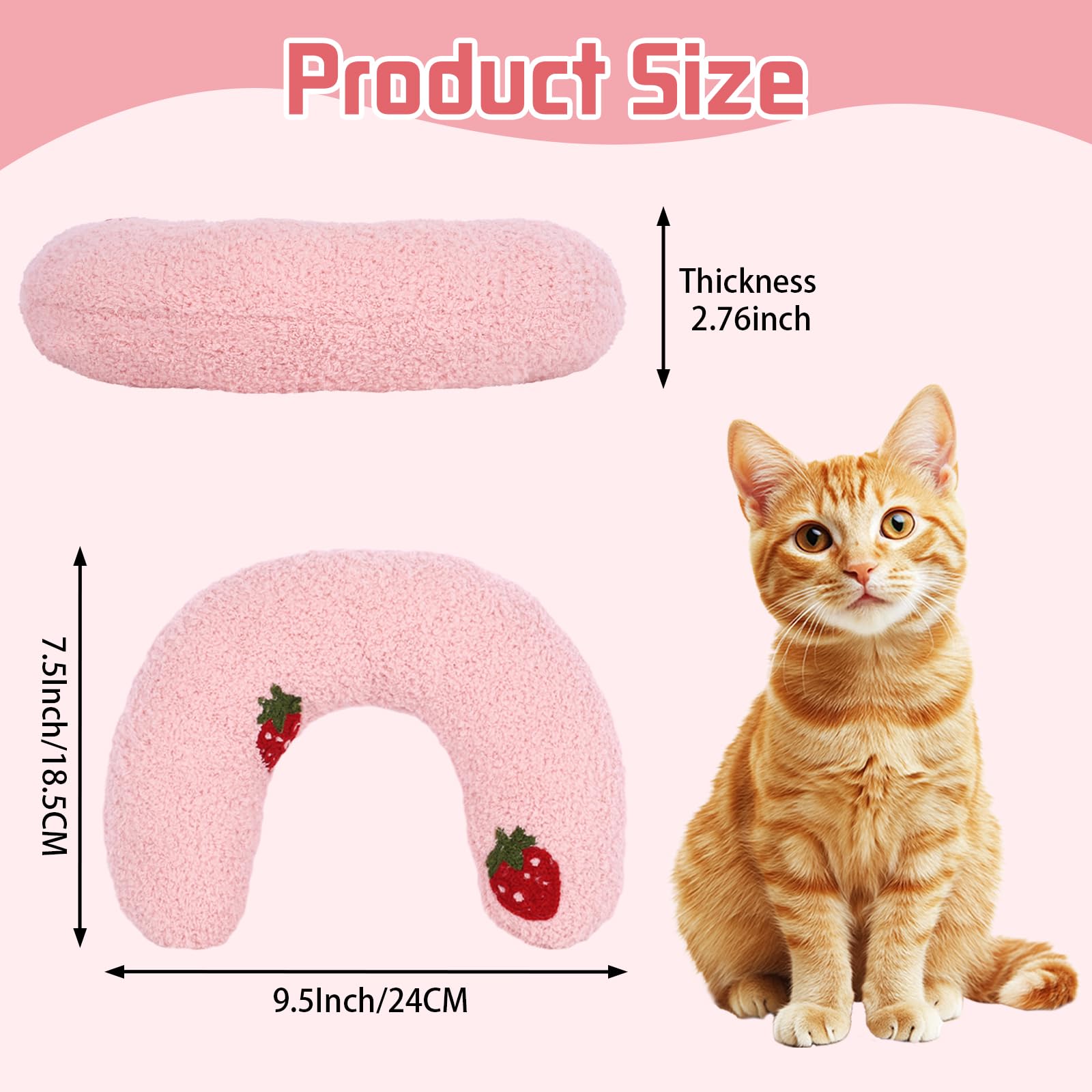 Fnaobai Pet Small Pillows for Small Dogs Cat U-Shaped Puppy Neck Pillow for Indoor Improve Relief Sleeping Machine Washable (Pink)