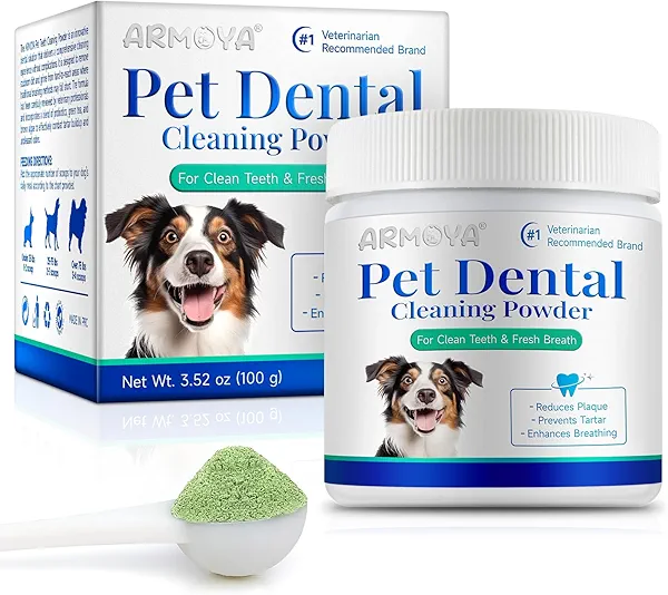 ARMOYA Dog Dental Powder - Teeth Cleaning Powder for Dogs - Dental Powder for Dogs - Dog Dental Care - Plaque & Bad Breath Off Powder Dog - Dental Care Supplies for Small - Medium - Large Dogs