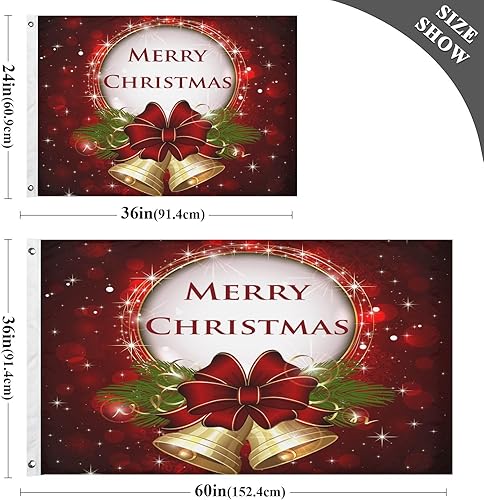 Miniatura 6 de Bandera para exteriores con diseño de campanas de Navidad de doble cara con ojales de latón, 3 x 5 pies