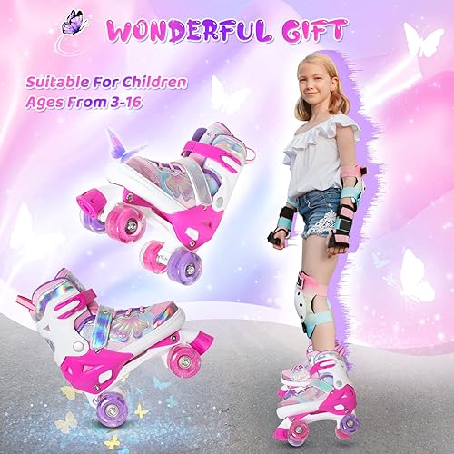 Miniatura 5 de MammyGol Patines de ruedas ajustables de 4 tamaños con luz completa, 8 ruedas para niñas, para interiores y exteriores, para niños y principiantes,