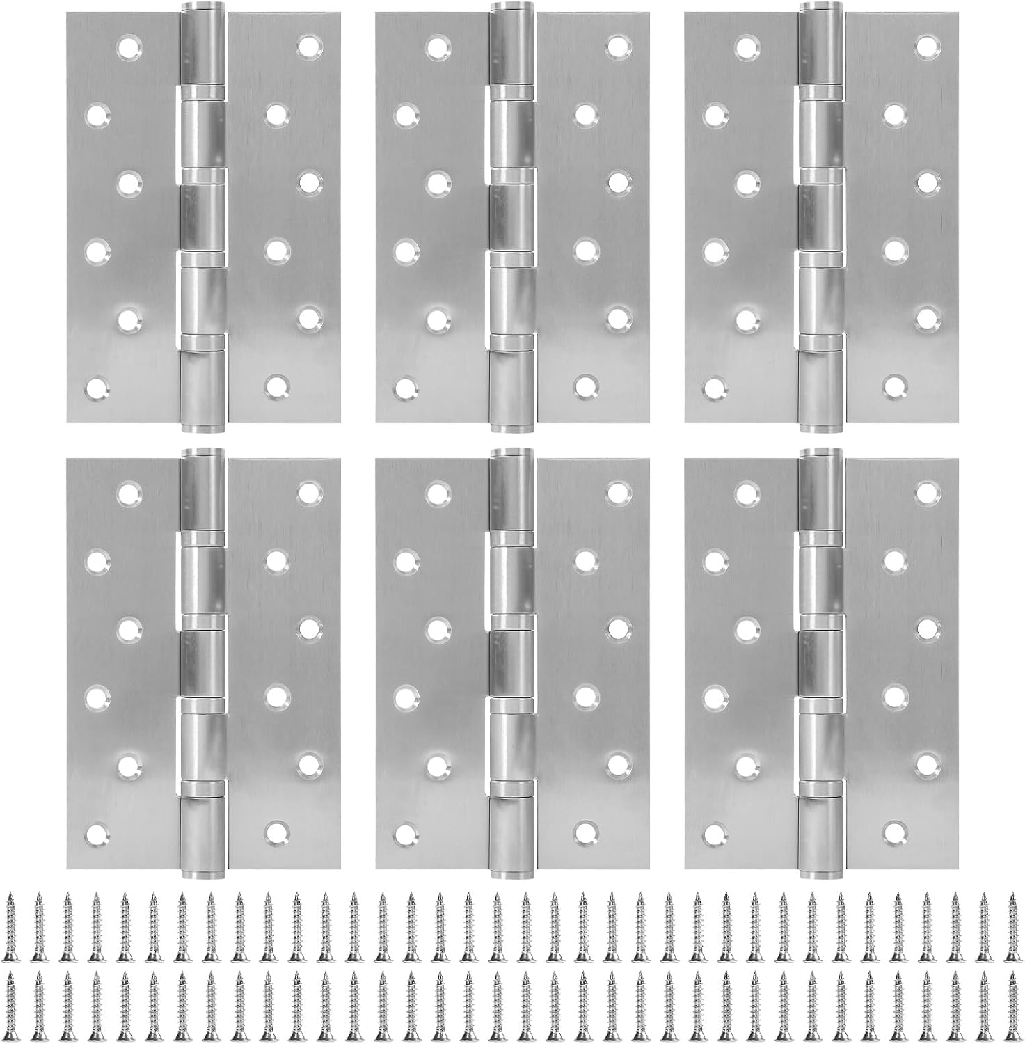 6 Pack Ball Bearing Door Hinges with Square Corners, 6 x 4 Inch Heavy Duty Stainless Steel Hinges with Screws for Exterior & Interior Doors, Brushed Nickel