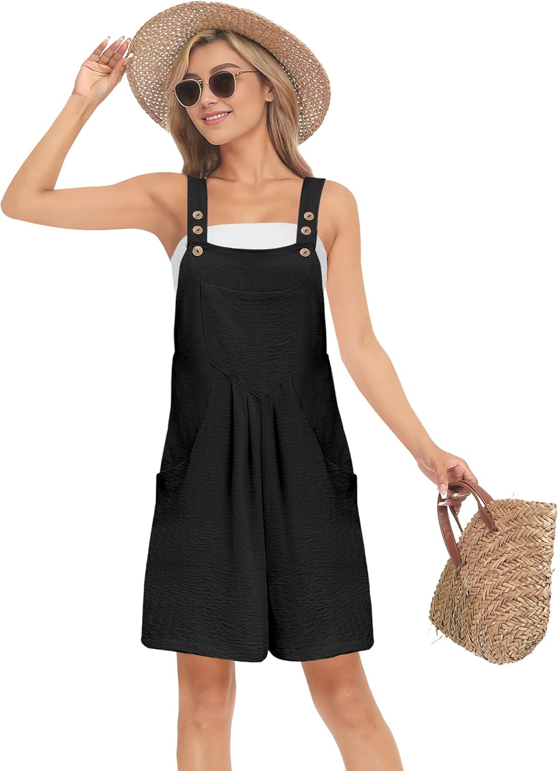 Buauty Women's Rompers 2026 Summer Casual Jumpsuits with Pockets Sleeveless Adjustable Overalls Beach Vacation Loose Outfits - Image 8