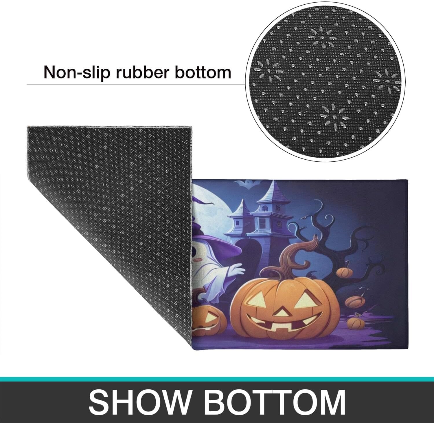 Halloween Pumpkin Kitchen Rugs Sets of 2, Cute Ghost Spooky Farmhouse Mats for Floor, Non Slip Holiday Decor Mat for Sink, Laundry, Office 17"x 47"+17"x 30"