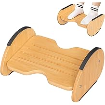 Amazer Bamboo Foot Rest for Under Desk at Work, 2-in-1 Reversible Rocking Footrest Adjustable Foot Stool, Ergonomic Footrest for Under Gaming Desk, Feet Support Leg Footstools for Home Office