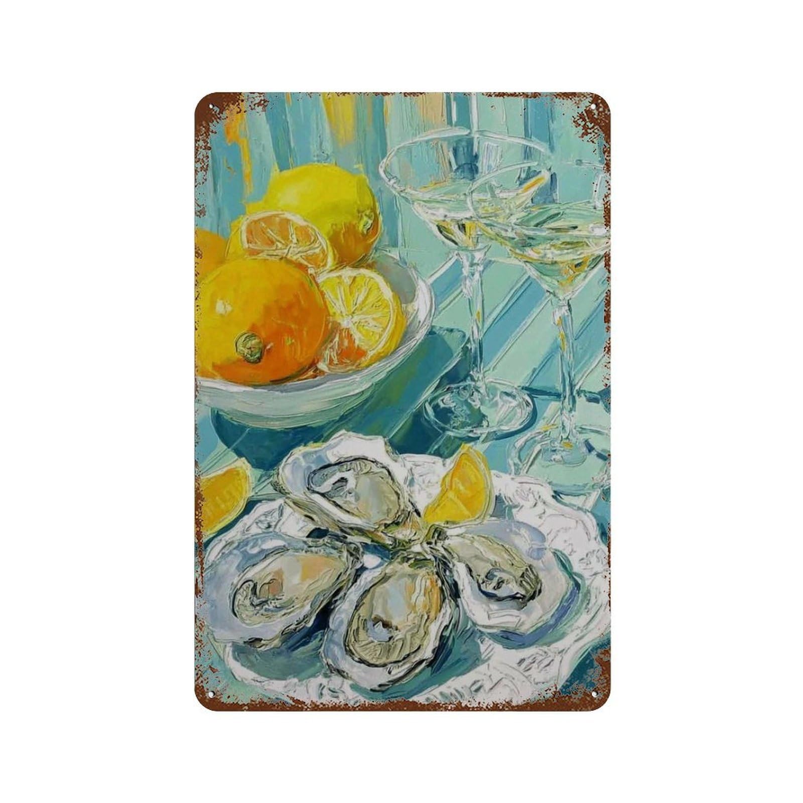 xiaoxiaoshen Oyster Citrus Kitchen Mini Cocktail Rustic Dining Room Coastal Bar Work Seaside Wall Decor Art Metal Tin Poster Modern Home Decor Art Home Bar Shop Decorations Vintage Sign 30x20cm