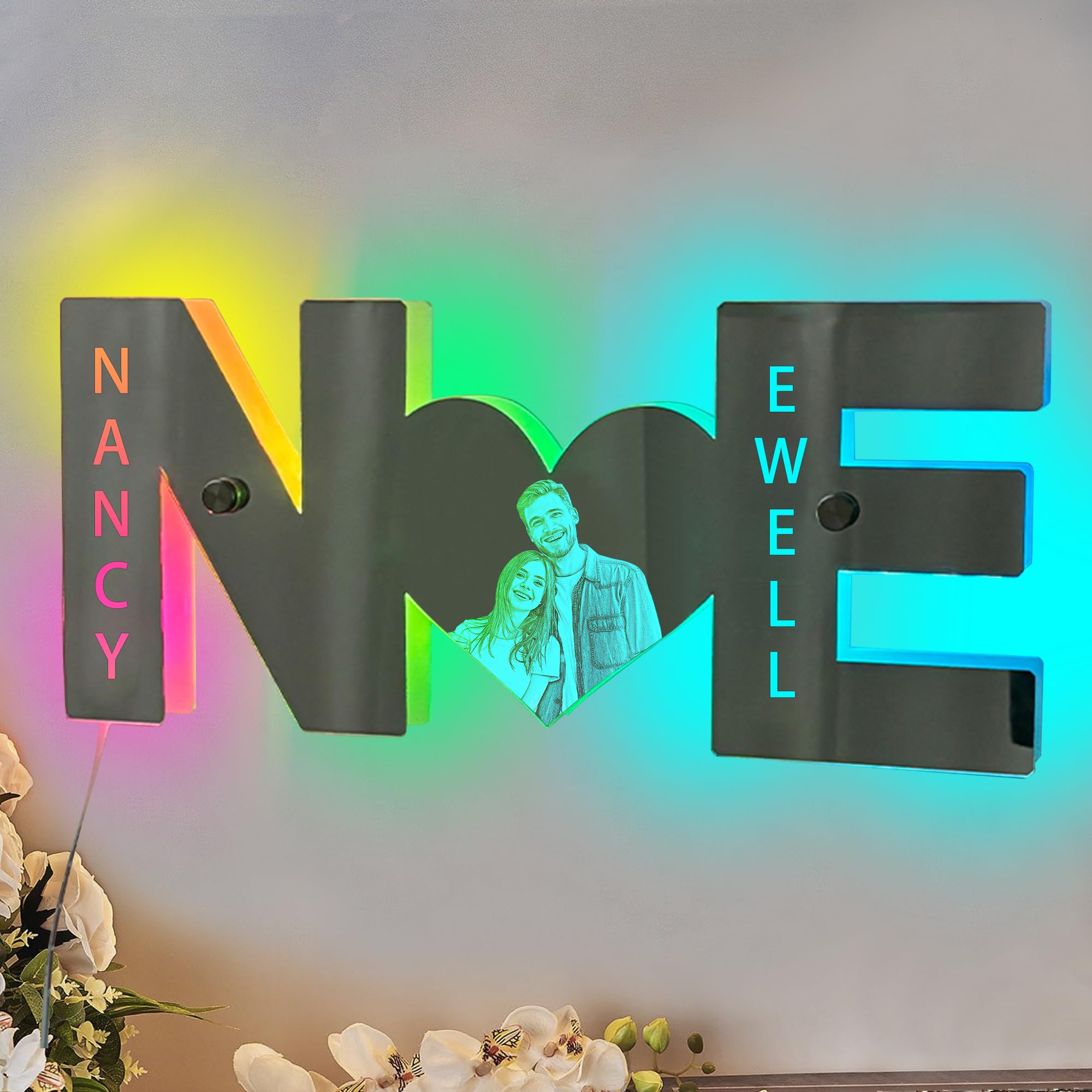 ASD Jewerly Personalized Letter Heart Photo Mirror Light for Couple,Custom LED Light Up Heart Letter Initials Mirror Lamp, Heart Letter LED Neon Night Light Gifts for Women Valentine's Day