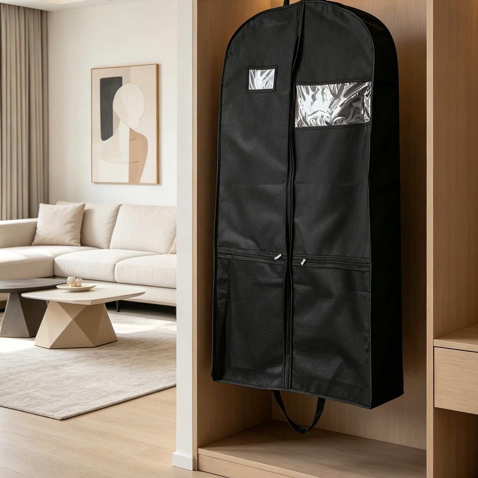 Toyvian Porta Abiti da Viaggio Custodia Trasparente Non Tessuto Nero 3 Pezzi con Cerniera e Tasche per Cappotti Lunghi e Abiti, per Armadio e Viaggio