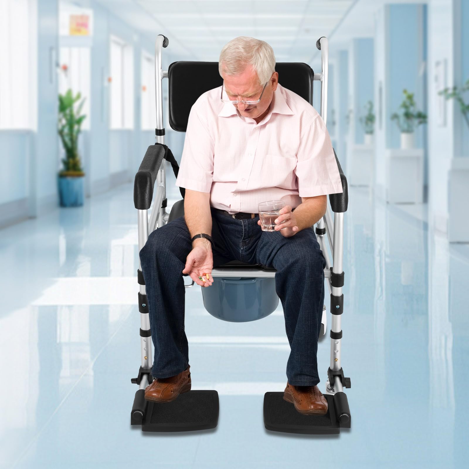 Sedia WC con ruote sedia da doccia, scorrevole regolabile in altezza Doccia Pieghevole 160 kg, Altezza Regolabile per WC Doccia Ideale per Anziani Disabili e Donne Incinte