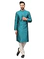 LATEST CHIKAN Men's Silk Blend Jacquard Kurta Set with Off-White Pant Style Pajama | Festive&Wedding-Ethnic-Wear -KP-SB-