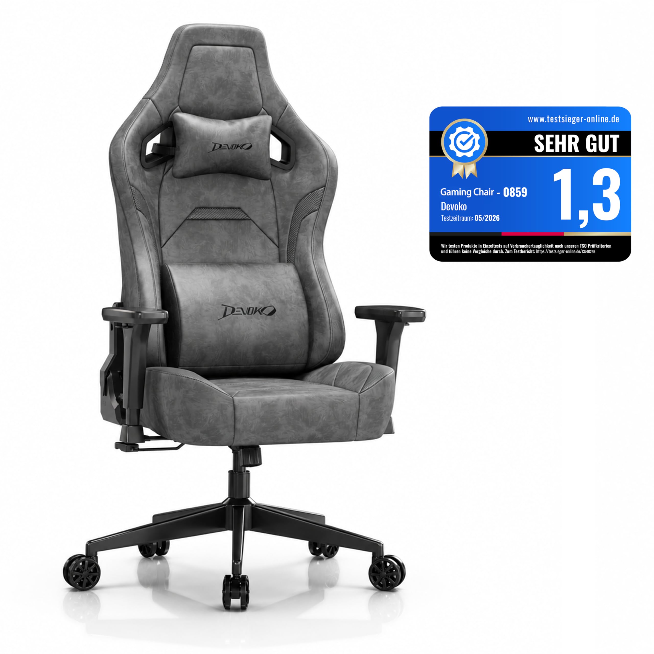 Devoko Gaming Sessel Ergonomisch, Gamer Stuhl für Büro und Gaming, Hoher Sitzkomfort mit 3D Armlehnen, Hochwertige Verarbeitung, 180kg Belastbar, Anthrazitgrau