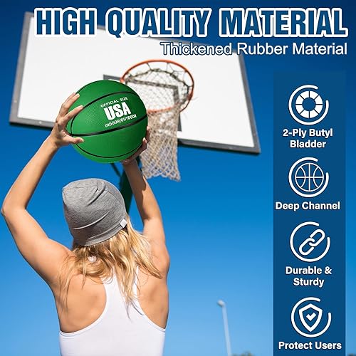 Miniatura 5 de Jenaai 6 pelotas de baloncesto de goma de tamaño oficial, bolas de calle multicolor con bomba de inflador, juego de baloncesto liso para adultos y