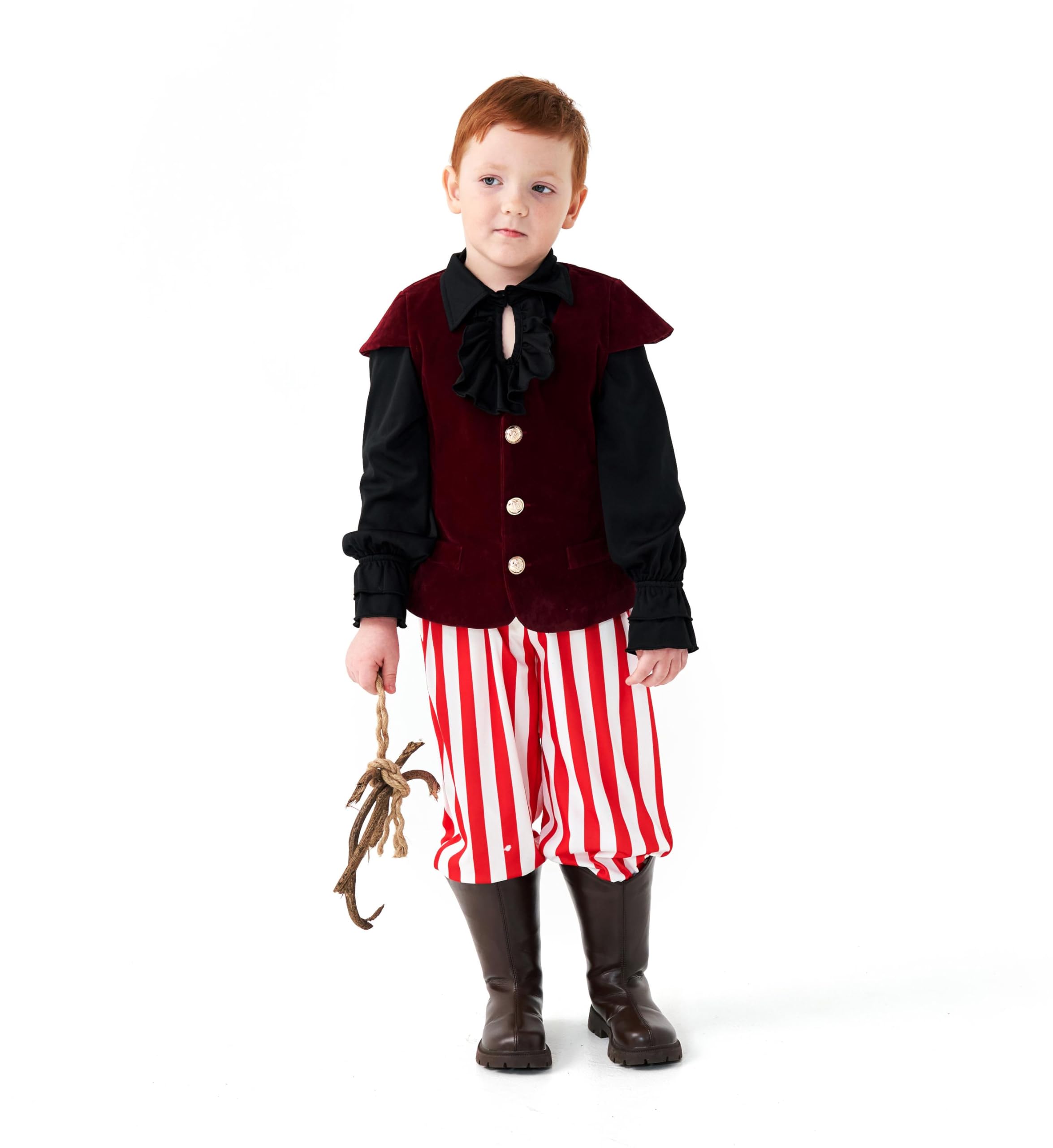 DELIVESS Medieval Renaissance Faire Costume Pirate Vest for Boys Lace-up Steampunk Gothic Waistcoat Viking Tunic Vest (Red, S) - Image 3