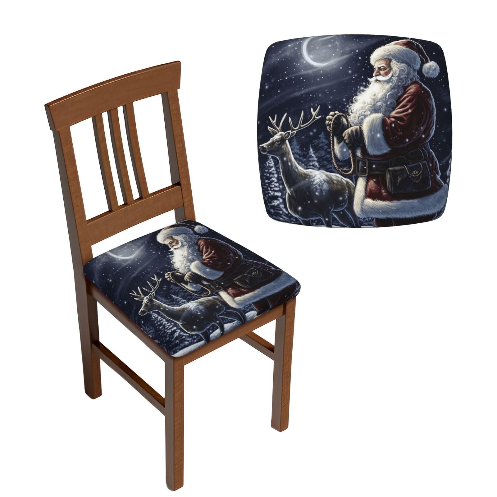 NONHAI 6PCS Dining Chair Seat Covers Set Night Santa Stretch Removable Chairs Covers Washable Seat Cushion Slipcovers Protector for Dining Room Kitchen Chairs