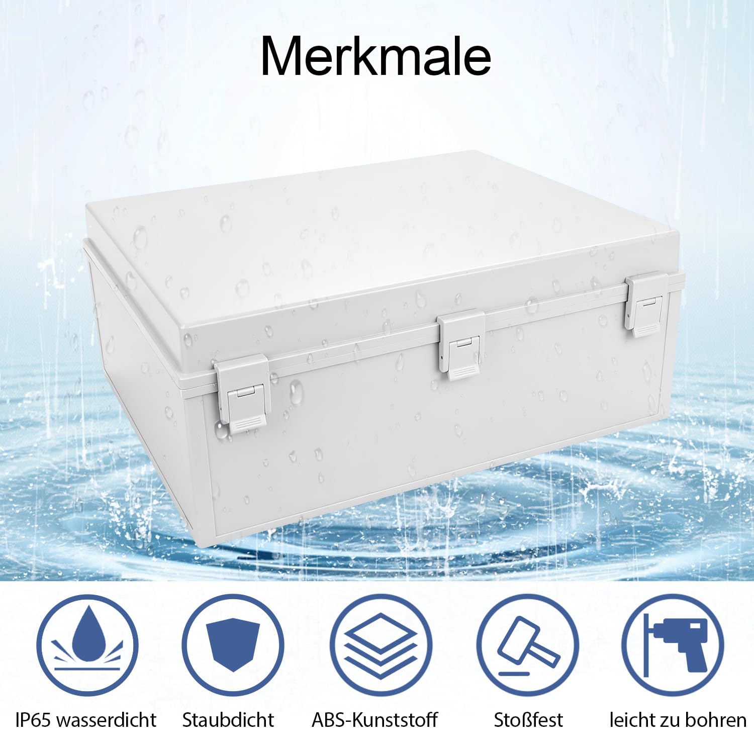 LeMotech Scatola di distribuzione impermeabile, IP65, alloggiamento in plastica ABS, con piastra di montaggio, supporto da parete, coperchio incernierato e connettore impermeabile, 500 × 400 × 200 mm