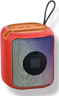 مكبر صوت بلوتوث فرعي مزود بحامل موبايل، مضخم صوت لاسلكي محمول بإضاءة ليد ار جي بي ومنفذ AUX وبطارية قابلة لإعادة الشحن للموبايلات والتلفزيون وأجهزة التابلت والكمبيوتر، 225، (أحمر)