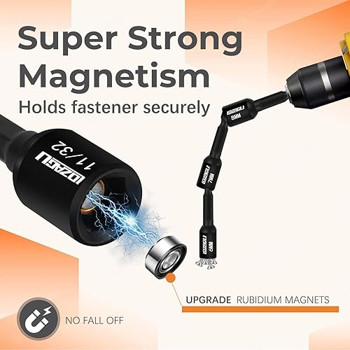 Miniatura 10 de Juego de 16 destornilladores magnéticos largos para taladro de impacto, juego de destornilladores de tuercas de 6 pulgadas de largo, SAE y métrico,