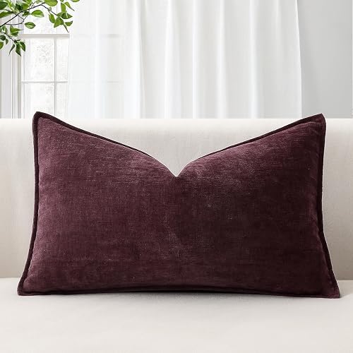 Sungeek Soft Chenille Cushion Cover 40x60cm Lumbar Decorative Throw Pillow Cover with Stitched Edge Solid Dyed Pillow Case Cover for Home Decor Couch Sofa Bed Living Room, Dark Purple
