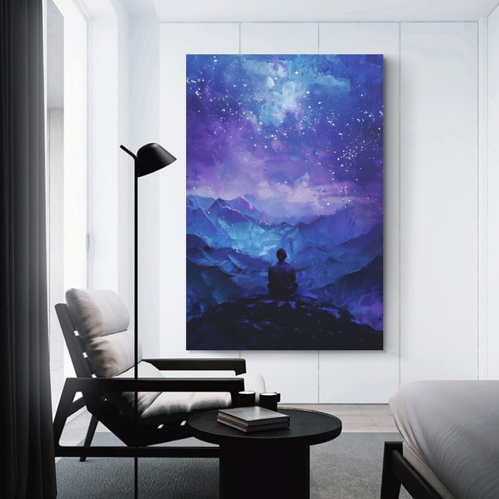 Junmoney Unframe-Style-21 Starry Night Mountaintop Wall Art Print, 20X30inch(50X75cm), For Living Room, Bedroom, Office Or Hallway, A Flexible Wall Accent For Shared Spaces