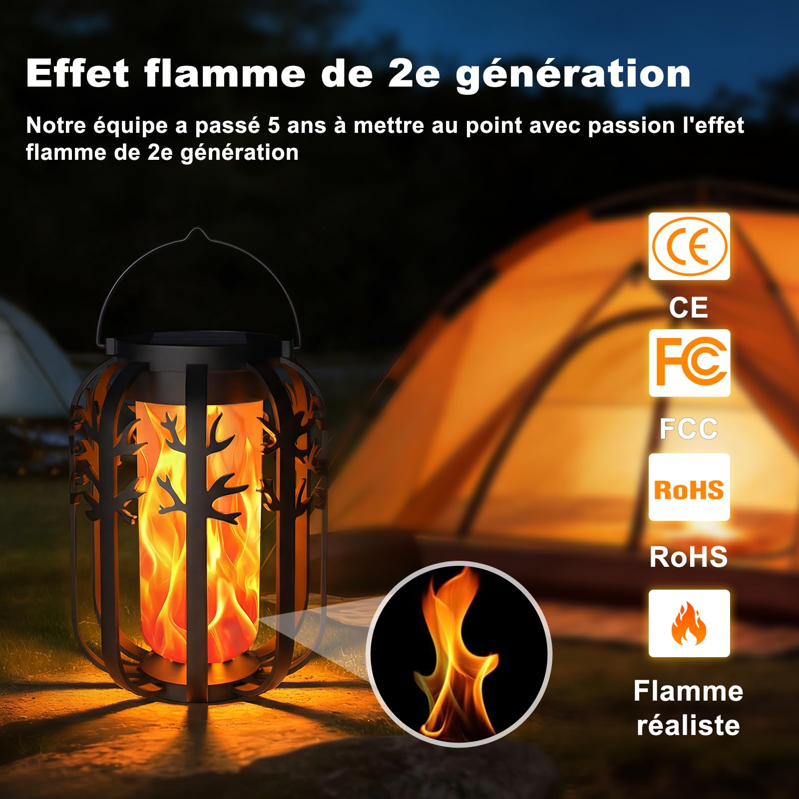 Lampe Solaire Exterieur, 4 Pièces Lanterne Solaire Exterieur avec Gen2 Effet de Flammes Vacillantes, Charge 2 Mode, Imperméables de Lanterne Suspendue pour Jardins Noël Halloween Balcon Deco