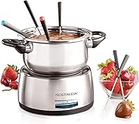 Nostalgia 6-Cup Stainless Steel Electric Fondue Pot Set with 6 Color-Coded Forks & Adjustable Temperature Control for Cheese Chocolate Dips