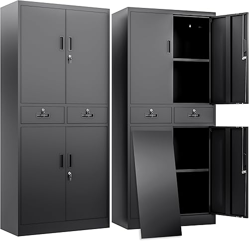 Miniatura 13 de BESFUR Armario de almacenamiento de metal de 71 pulgadas de alto con 5 estantes ajustables y puertas con cerradura, armario con bloqueo para garaje,