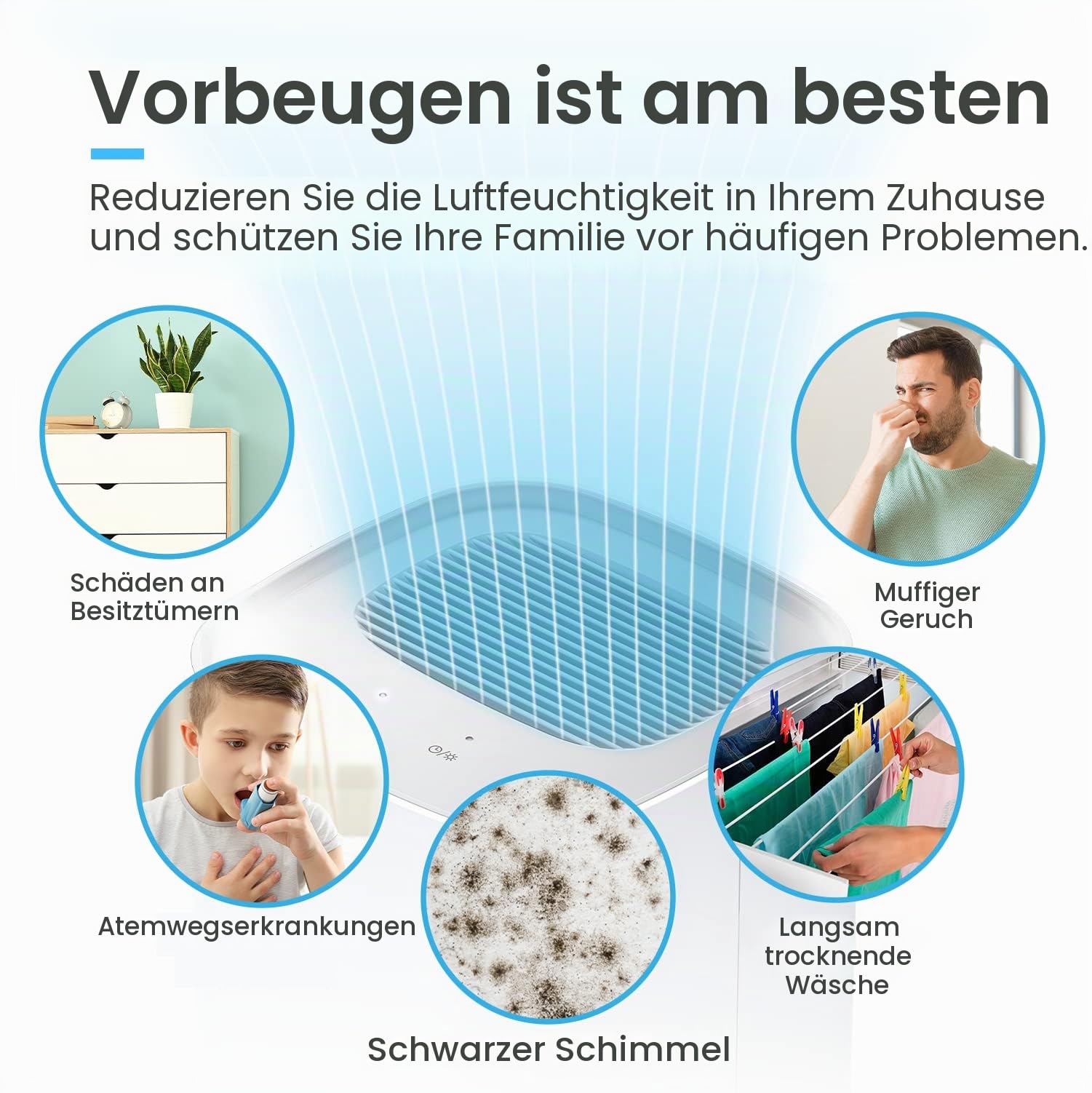 Pro Breeze Luftentfeuchter 1000ml mit Zeitschaltuhr und Nachtlicht - Luftentfeuchter elektrisch gegen Feuchtigkeit, Schmutz, Schimmel in Badezimmer, Schlafzimmer, Kleiderschrank und Keller - Weiß