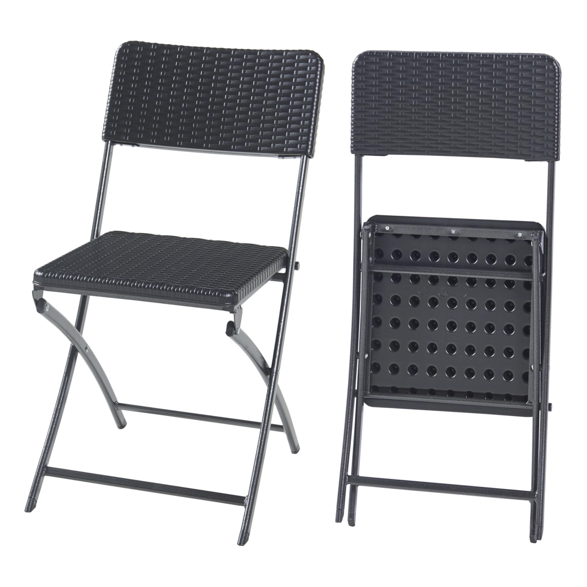 [en.casa] Lot de 2 Chaises Pliantes Extérieur pour Camping Jardin Terrasse Balcon Pêche Plage Ensemble de 2 Chaises Confortables Robustes Résistantes Métal Plastique 81 x 45 x 58 cm Effet Rotin Noir
