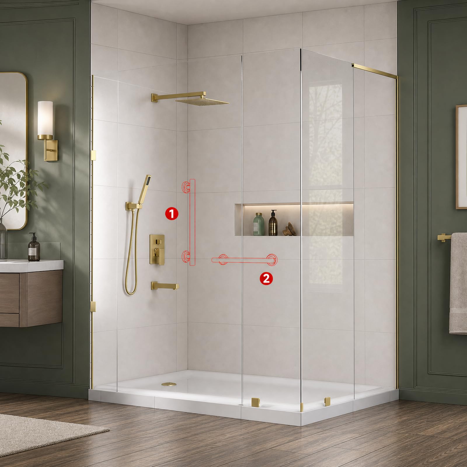 Lava Odoro Barra di sostegno per il bagno per anziani, set di barre di | Maniglia moderna per doccia in acciaio inox per anziani e disabili, oro spazzolato, SG207-SET-SG (45,7 cm, 61,1 cm, 91,4 cm)