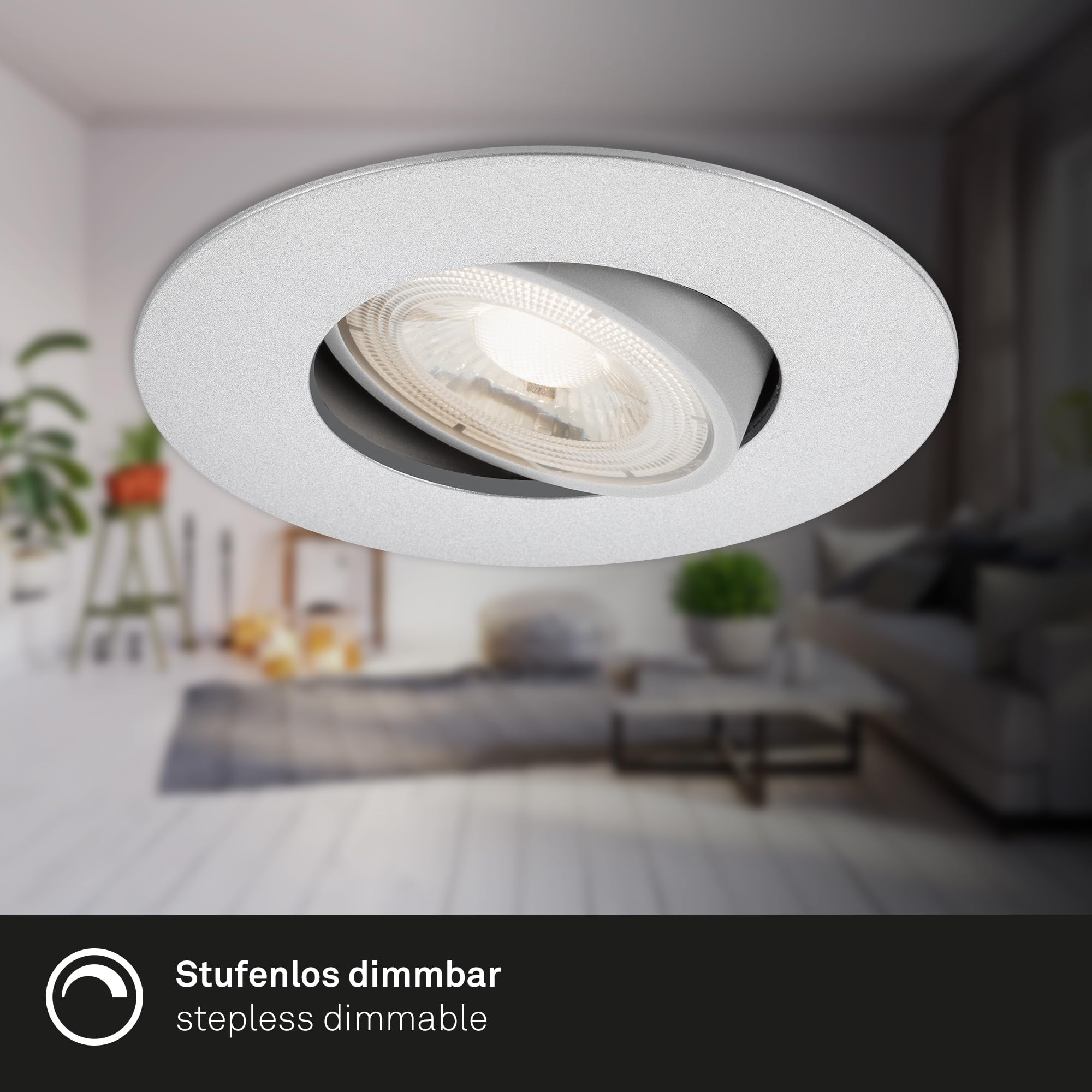 BRILONER - Juego de 3 focos empotrables LED 230V, foco LED baño IP65, focos de techo regulables sin escalonamiento, focos LED, focos de techo, lámpara de baño, cromo mate, 90x42 mm (DxH)