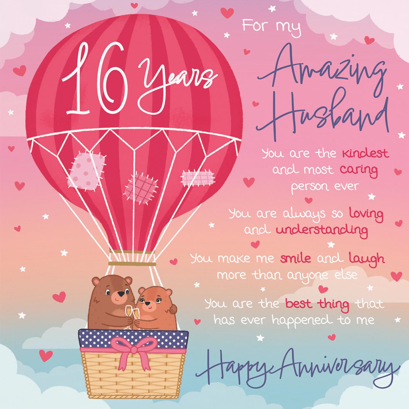 Hunts England, Husband 16th Anniversary Poem Card, Love Is In The Air, Beautiful Love Verse, Cute Bears - Image 2