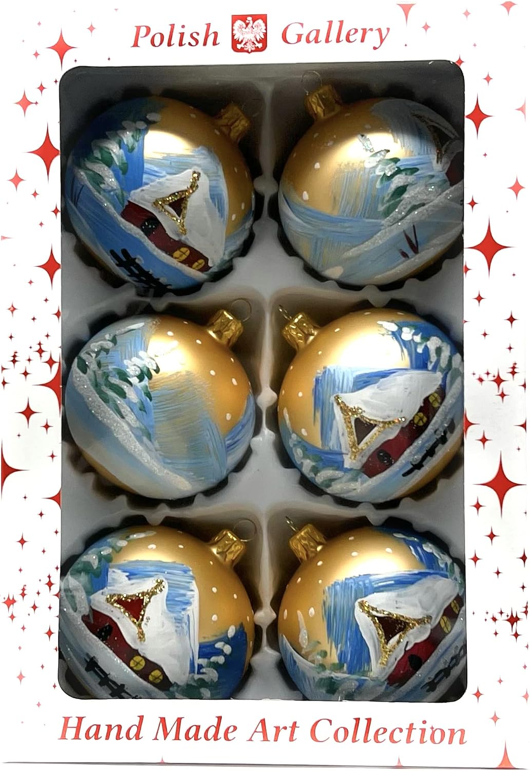 Christmas Ornament Blown Glass Ball 3-inch Set of 6 (Gold Matte)