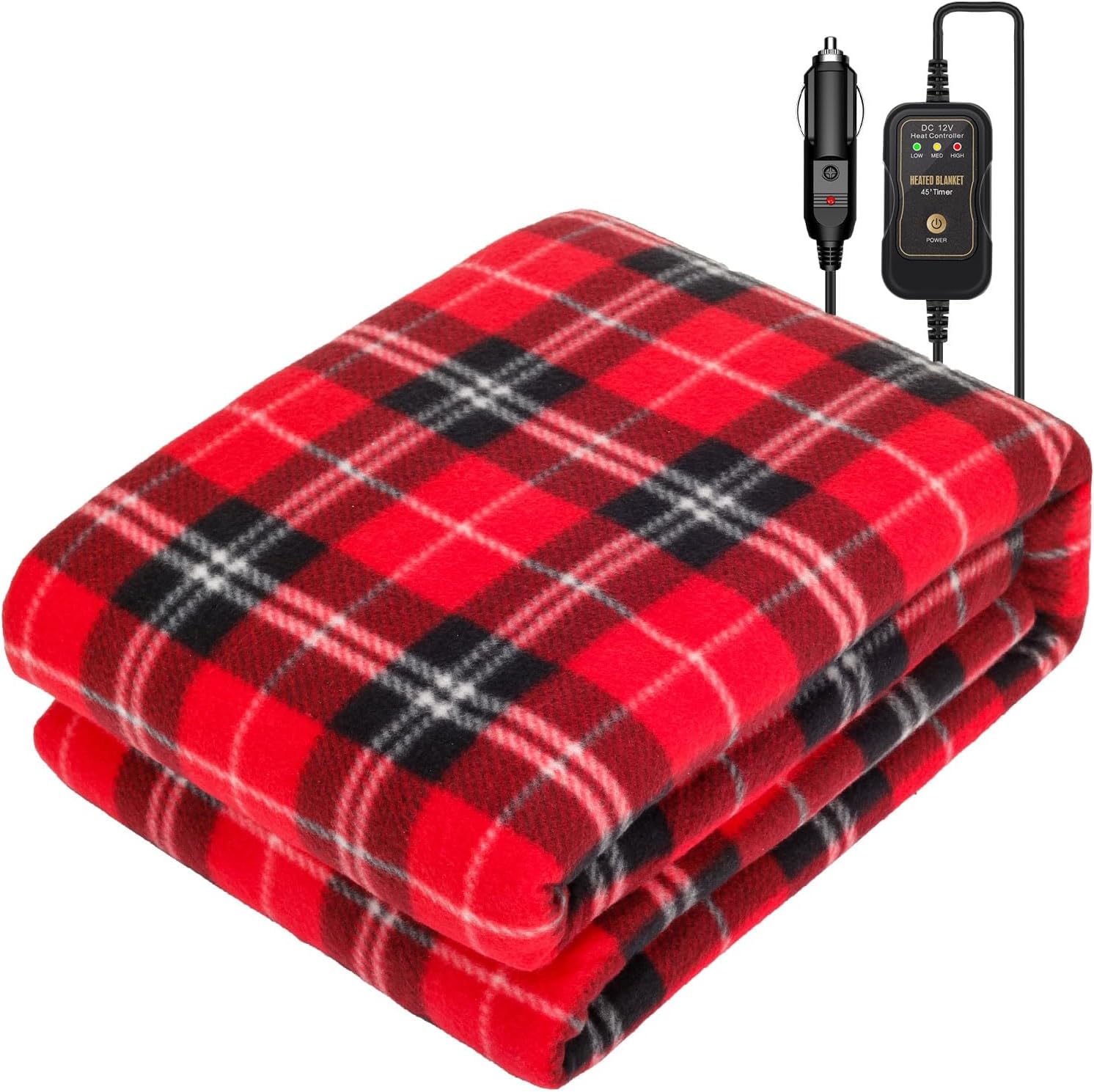 Electric Heated Car Blanket, 12V Cigarette Lighter Plug In