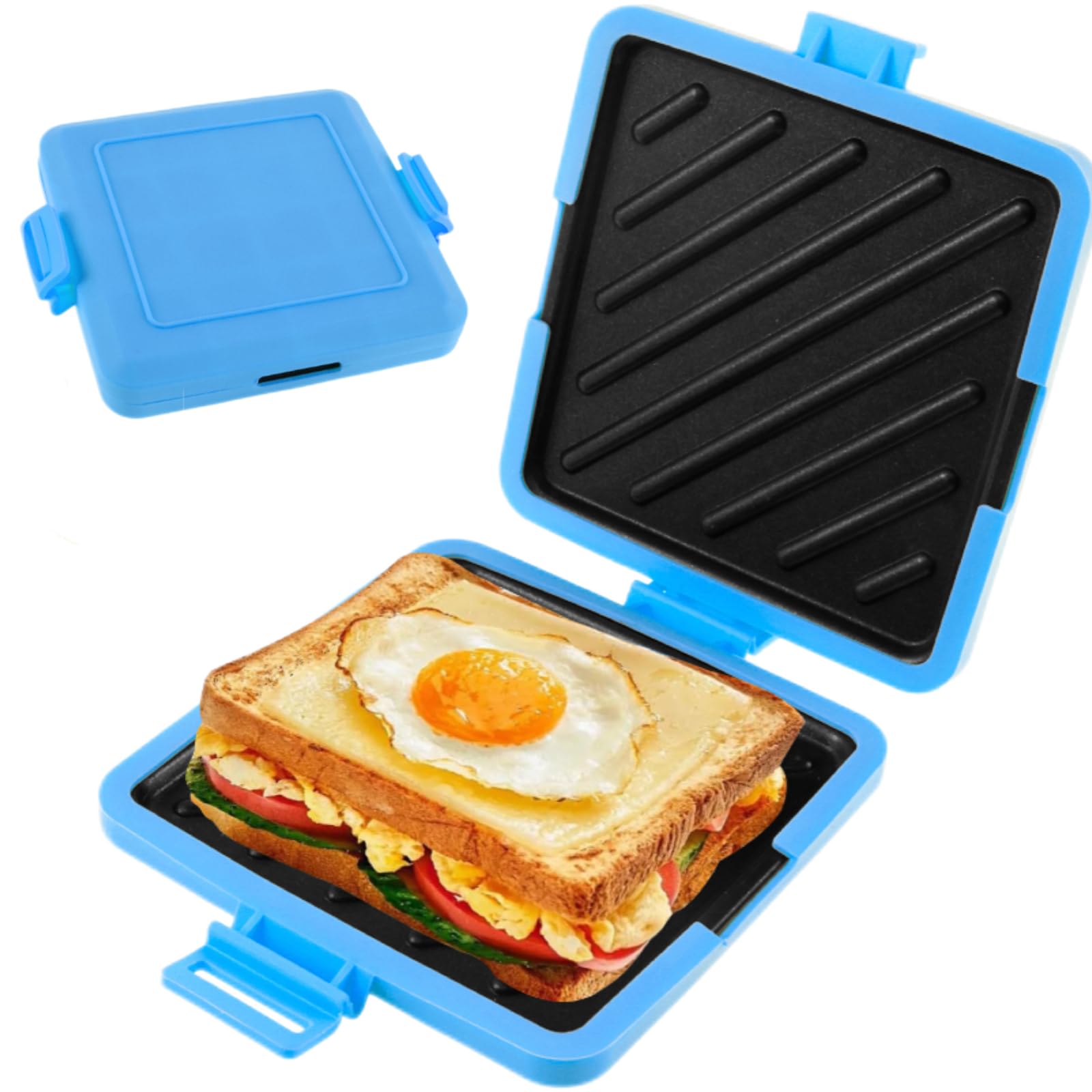 Macchina per toastie per microonde, in silicone, senza fili, con tecnologia Heatwave, tostapane, piastra antiaderente, per cucinare panini croccanti (blu)