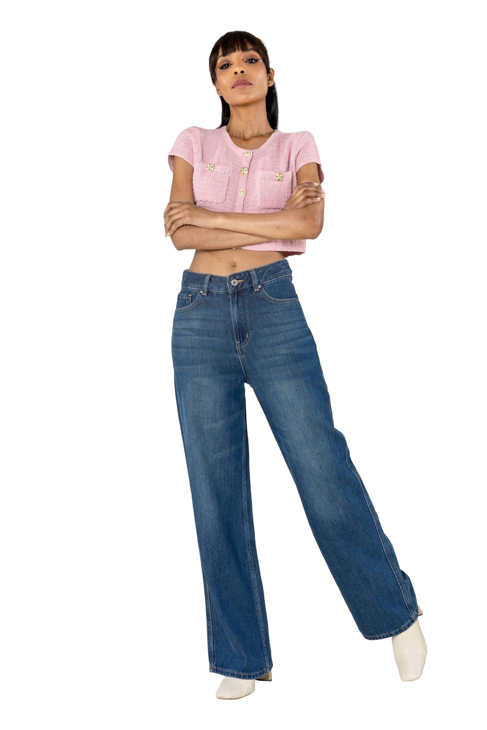Nina Carter T001 - Pantalones vaqueros para mujer de cintura alta y pierna recta, algodón sostenible y lyocell, sin elástico, pantalones vaqueros ligeros en aspecto vintage