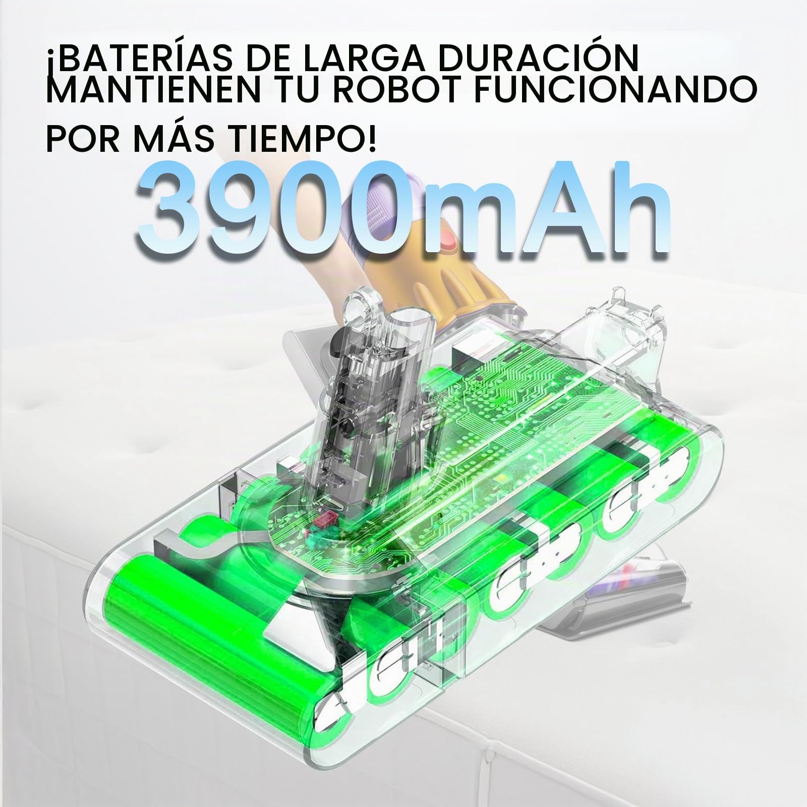 Batería de Repuesto de Iones de Litio Dyson V12 de 25,2 V y 3900 mAh, Compatible con aspiradora de Mano Dyson V12 Detect Slim SV20 SV30 SV35 SV46 965470-01 484607 (botón Rojo de Clic).
