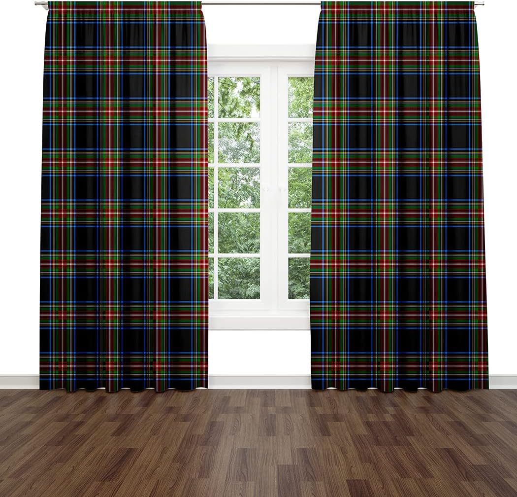 Plaid Brown Window Drapes Curtain Blue Patterned Clan Black Tartan Green Rod Pocket Drapes Curtain for Living Room Home Decor 52x96 Inches 2 Panels
