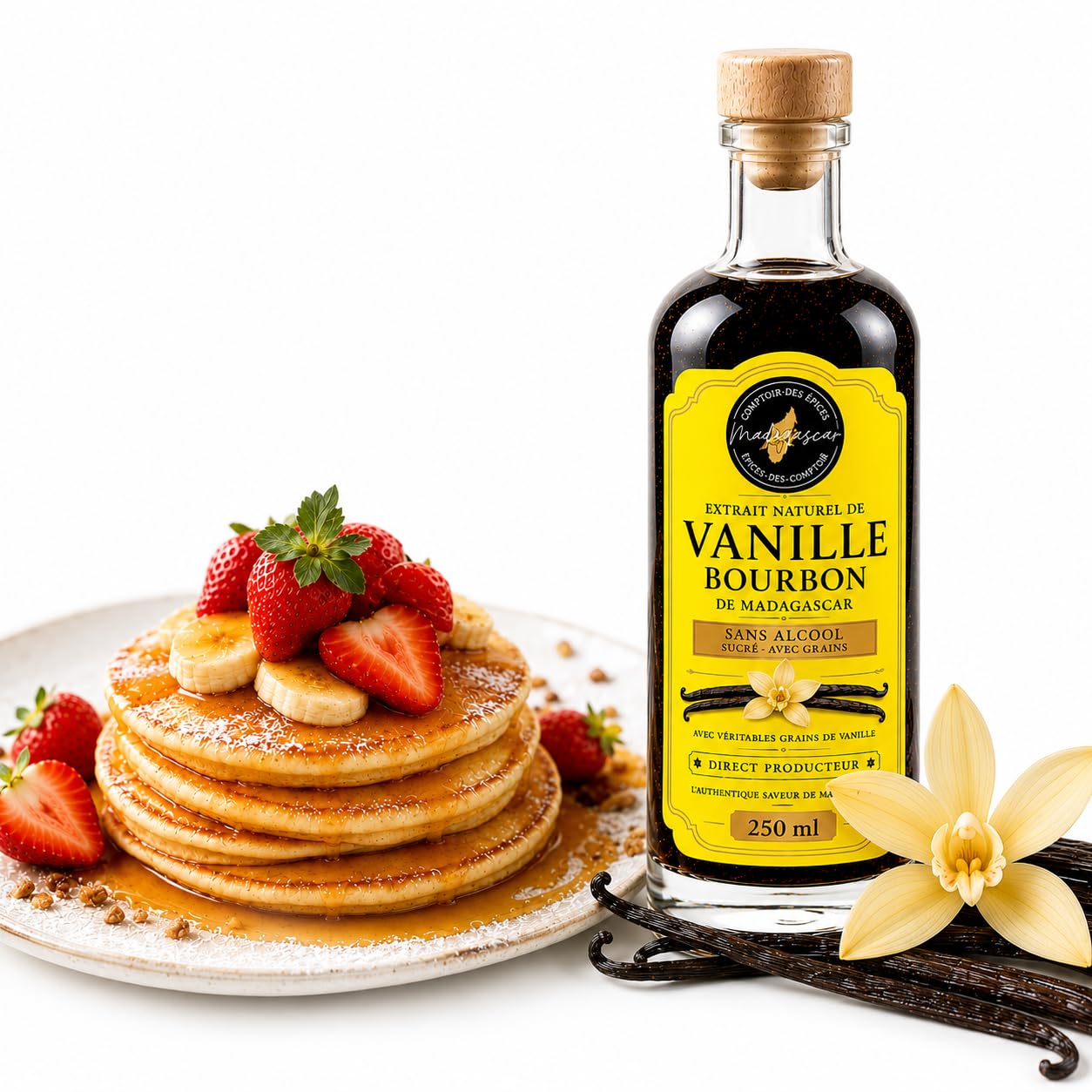 Extracto natural de vainilla Bourbon 250 ml – Sin alcohol – Puro & Artesanal – Ideal Cocina & Pastelería – (Empresa francesa)