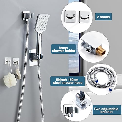 Miniatura 7 de Juego de grifo de ducha de 8 pulgadas, sistema de ducha de lluvia con cabezal de ducha de mano de alta presión, juego de ducha mezclador de baño,