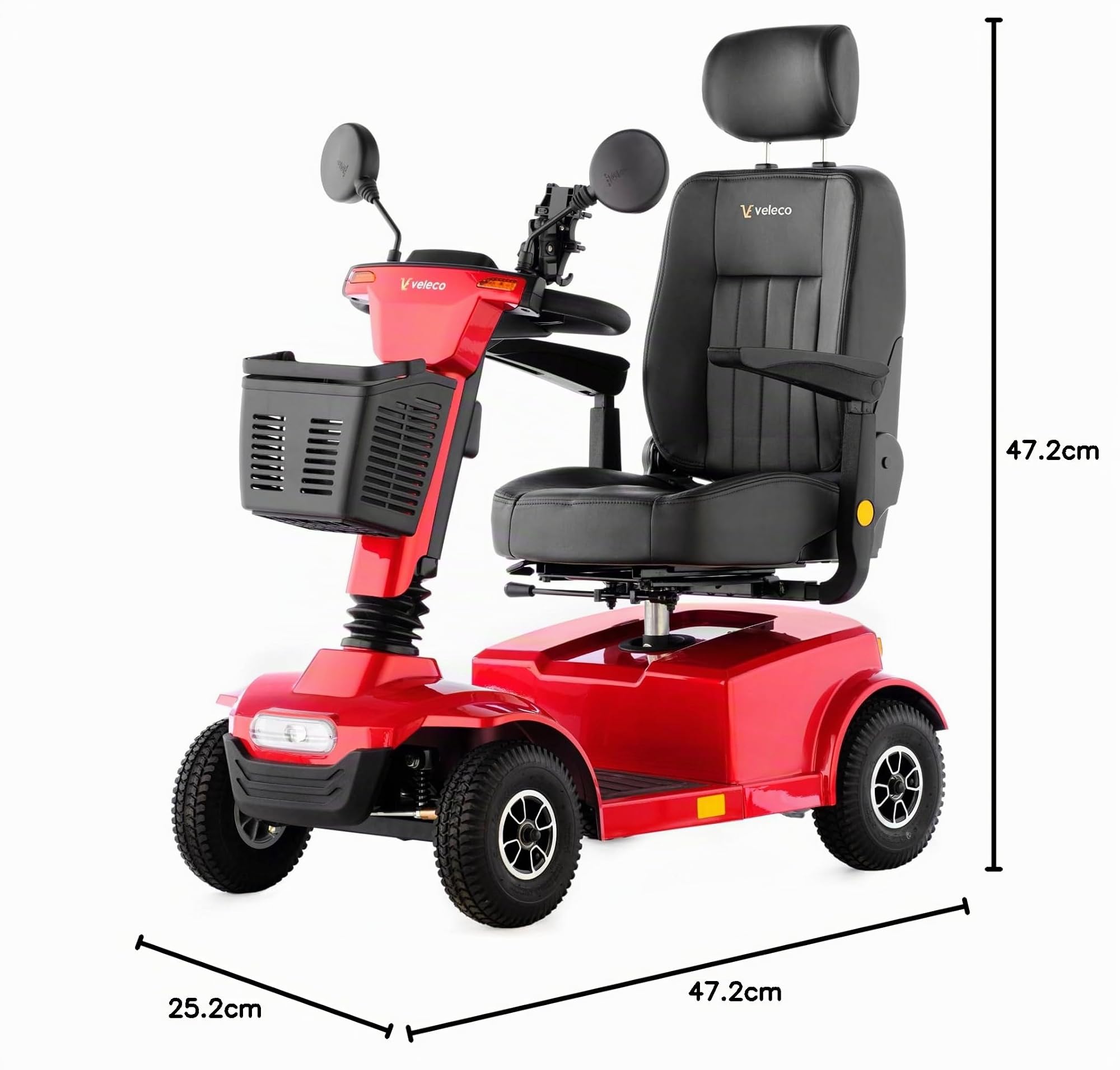 Veleco Jumpy Comfort dispositivo de movilidad reducida de 4 ruedas para personas mayores, suspensión completa, iluminación LED, seguro y resistente (rojo)