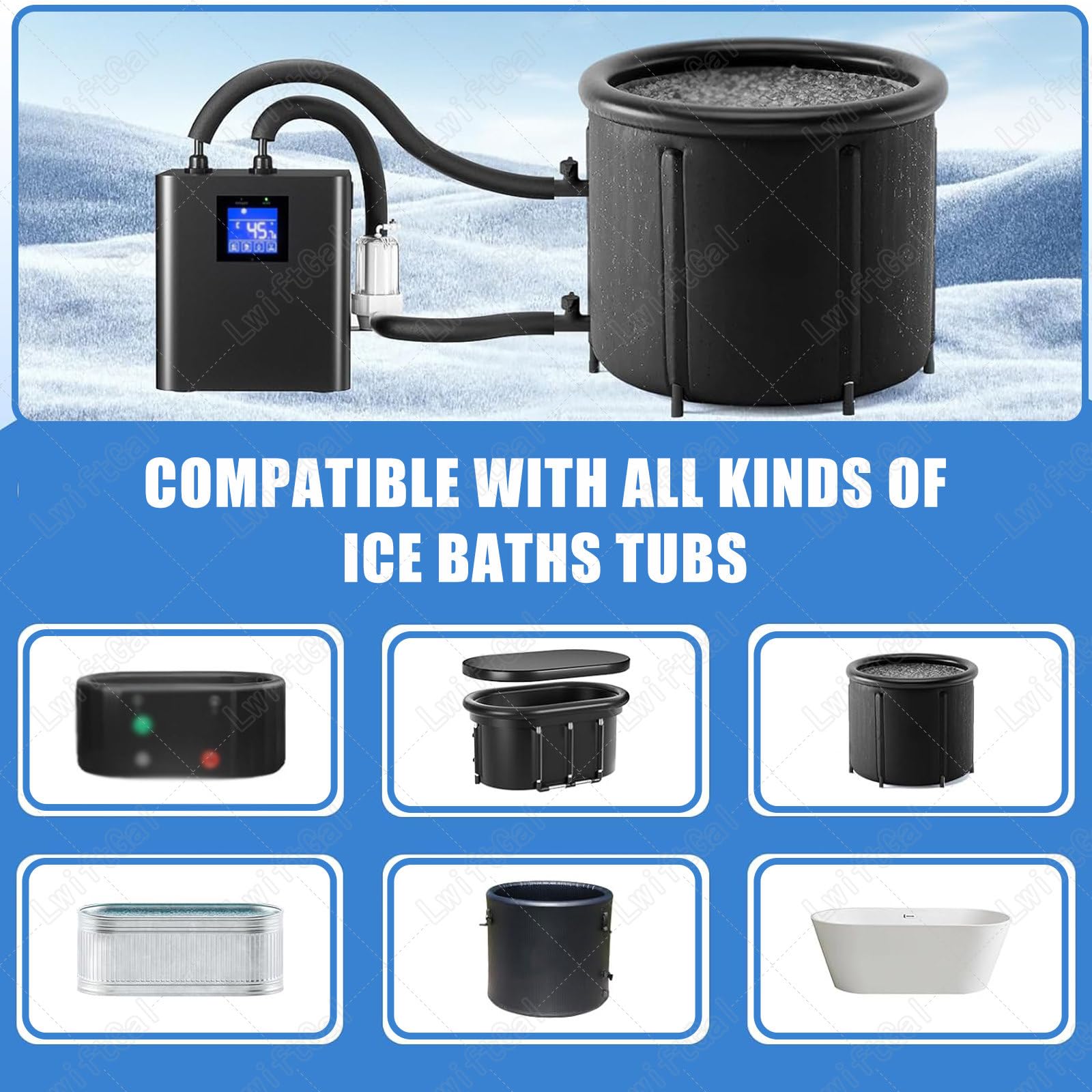 Refroidisseur pour Bain de Glace, avec Filtre Externe et Pompe immergée, Refroidisseur pour plongée Froide, unité de récupération à Domicile, pour la Maison et en extérieur (Double)