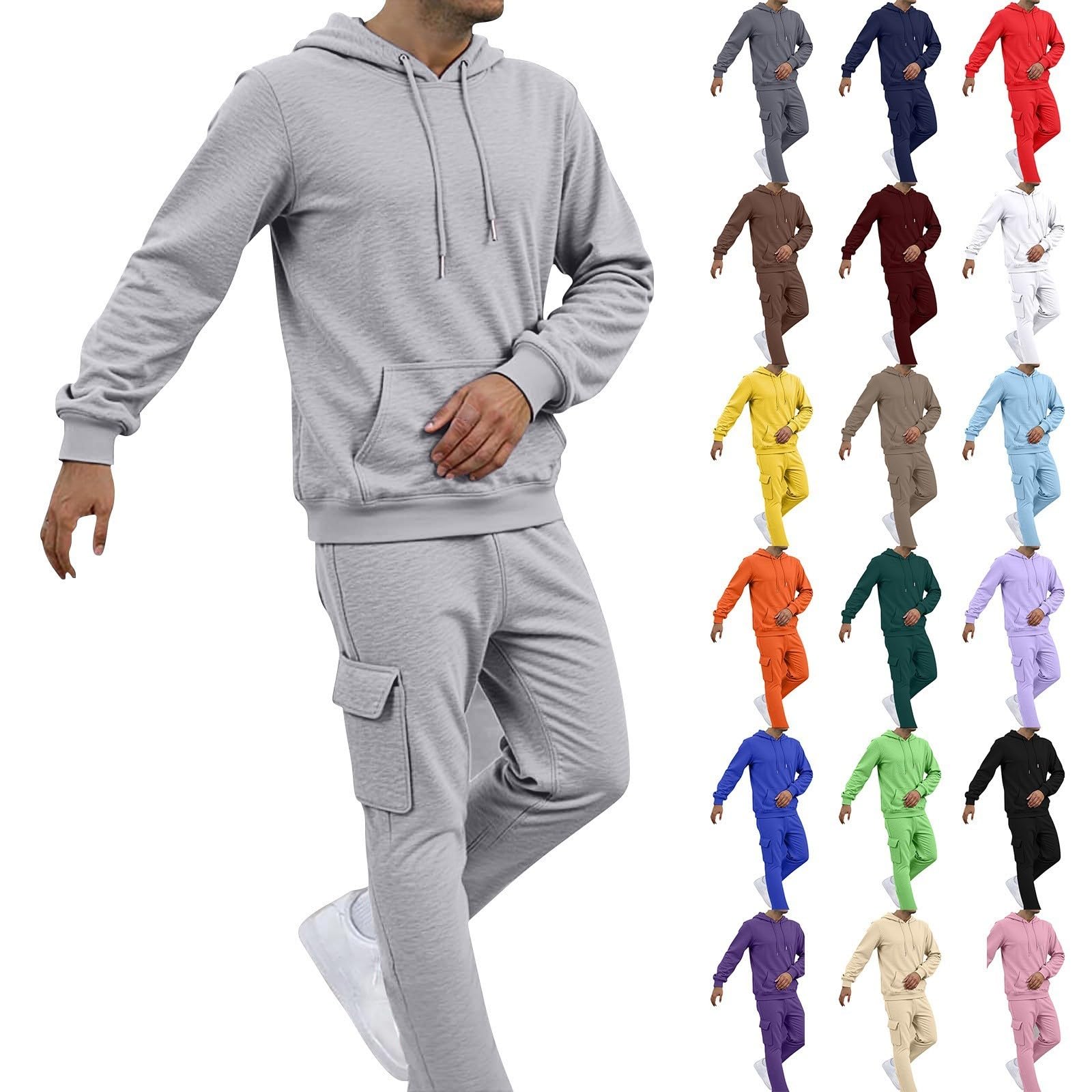 Tuta da uomo, set completo con cappuccio, per allenamento, fitness, corsa, abbigliamento sportivo, casual, a maniche lunghe, comodo, caldo ed elegante