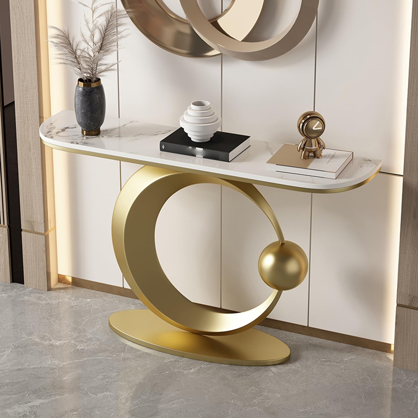 MESCXTY Narrow Entryway Accent Table, Uniquely Designed Marble Console for Living Room, Hallway, Couch, Foyer(Gold,47.2 * 11.8 31.5in)