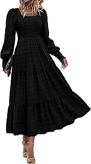 Women Spring Wedding Guest Maxi Dress Elegant Puff Long Sleeve Summer Smocked Empire Waist Swing Flowy Long Dresses - Buy now