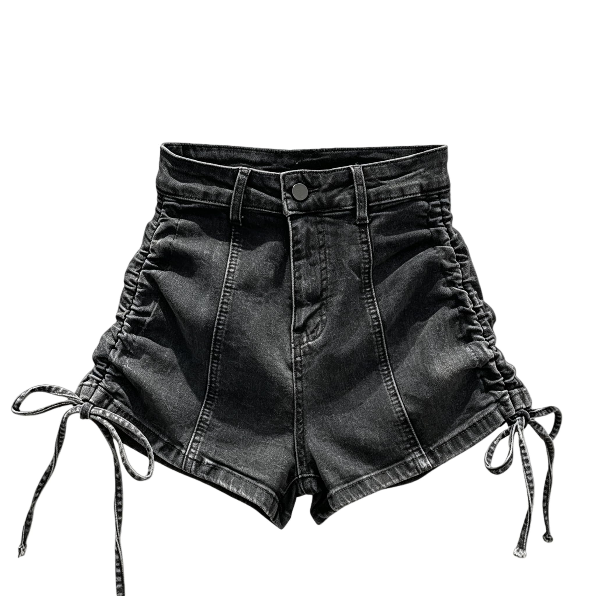 Shorts Jeans Donna Estate Coquette Strappy Short Jean Pantaloni Harajuku Moda Elastico Denim per Donne-Black -m