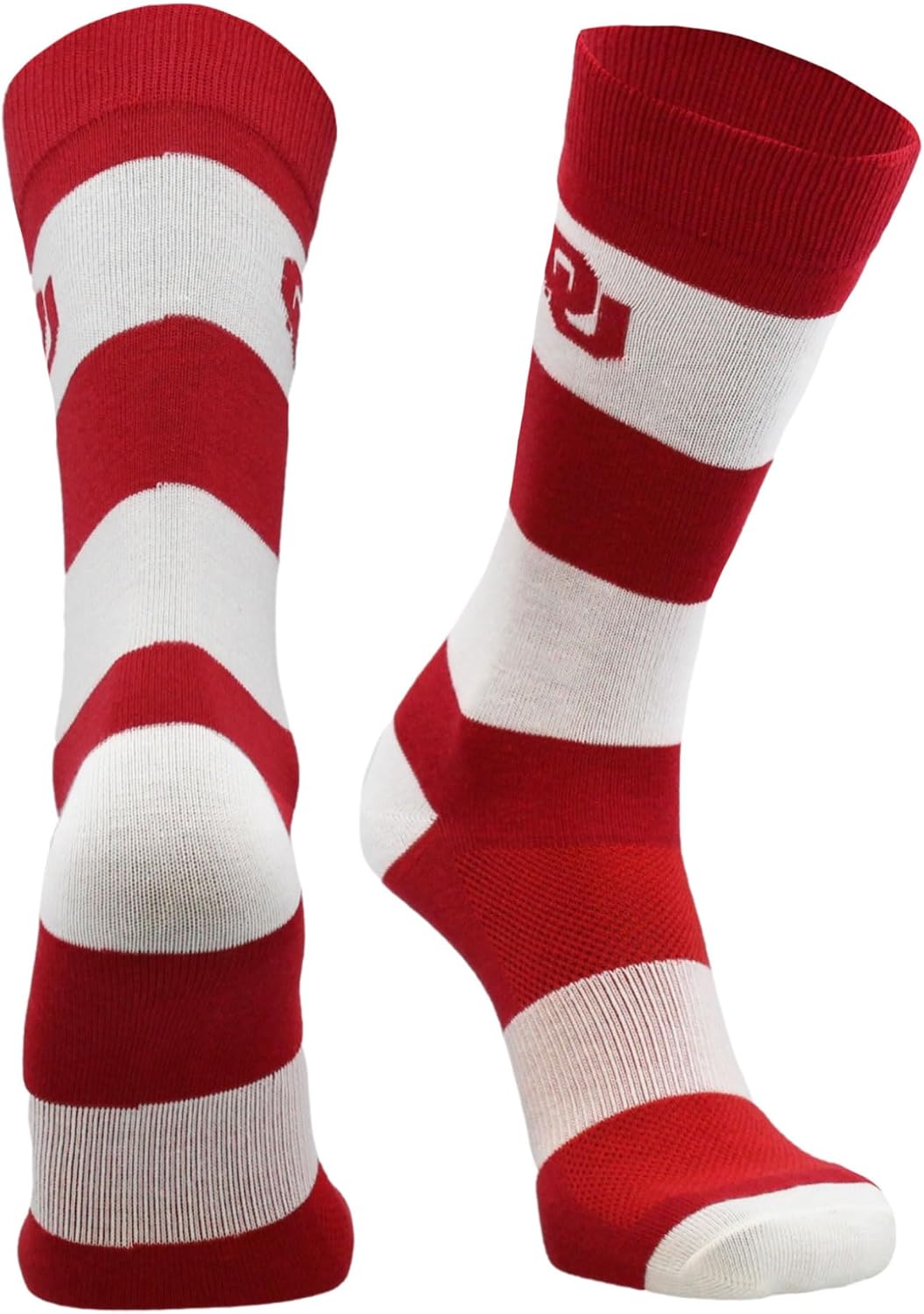 TCK NCAA College Team Striped Crew Socks - Men's Dress & Casual Game Day Apparel - Soft Breathable Polyester Blend, 1 Pair