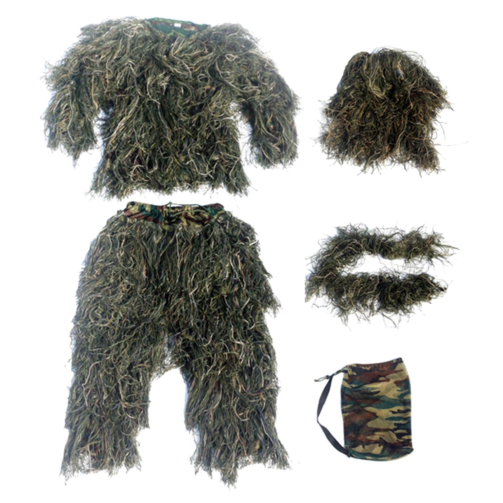 Traje Ghillie para Hombre, Pantalón, Sombrero, Disfraz de Bosque con Bolsa de Almacenamiento, Conjunto Uniforme para Observación de Aves, Jardinería,