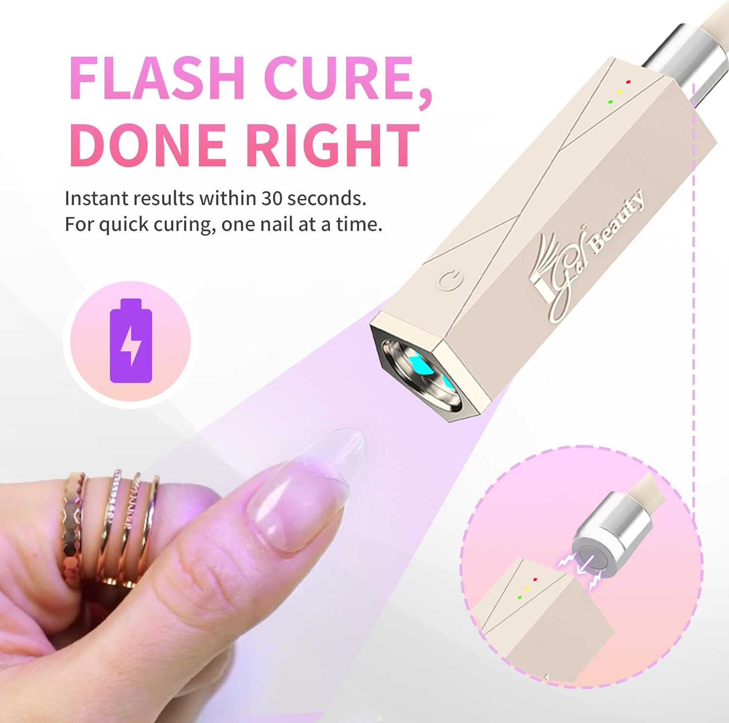 iGel Beauty PRO-X Mini LED Nail Lamp – Portable USB-C Rechargeable Flash Cure Light, Flexible Multi-Arm Design, Hands-Free Sensor, Cordless Nail Curing Lamp